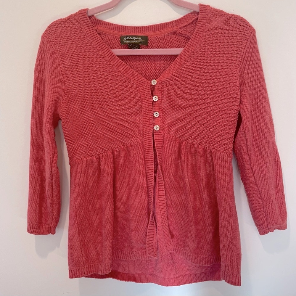 Eddie Bauer salmon knit sweater button front women’s small